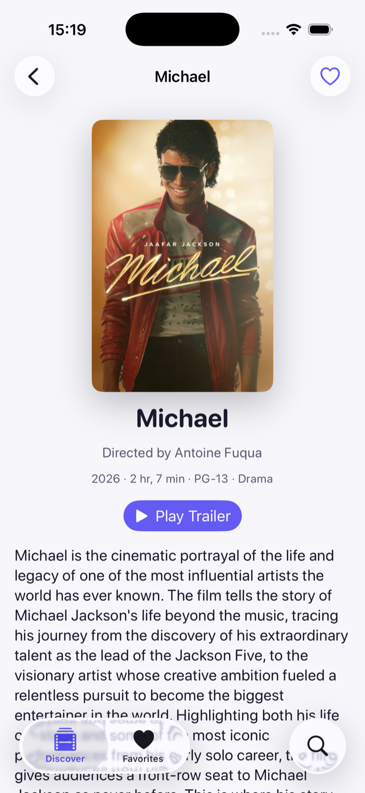 Movie detail screen, light mode