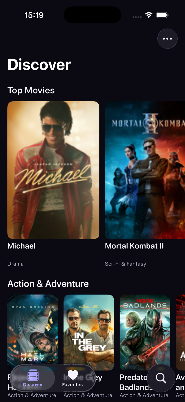 Discover screen, dark mode
