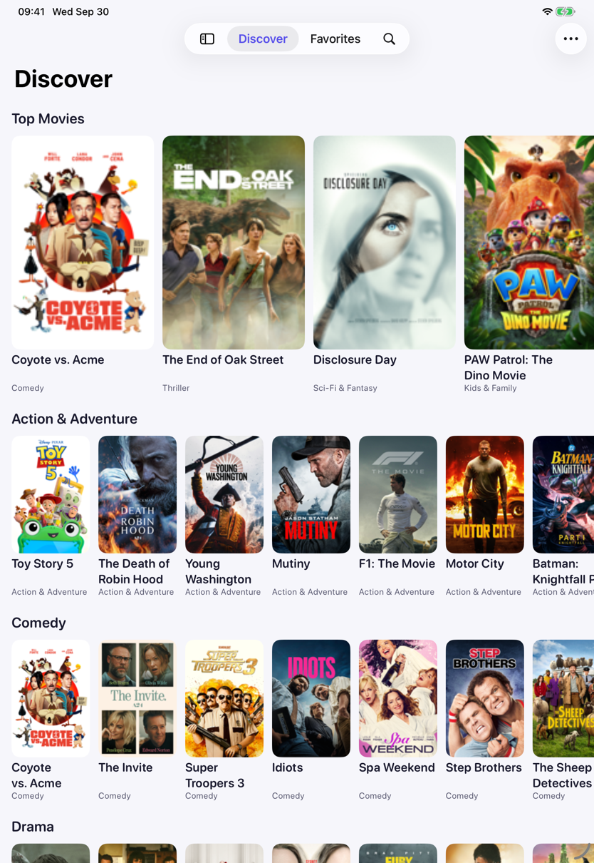 Discover screen on iPad